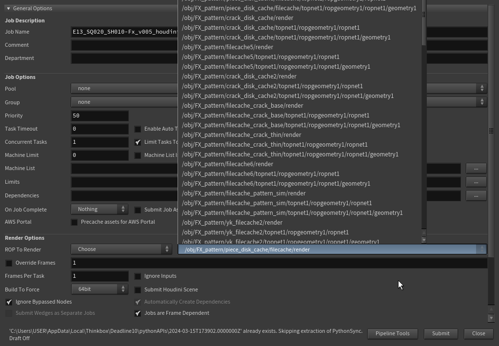 Houdini · Deadline — Yarko submitter — ROP node sorting I built for Houdini